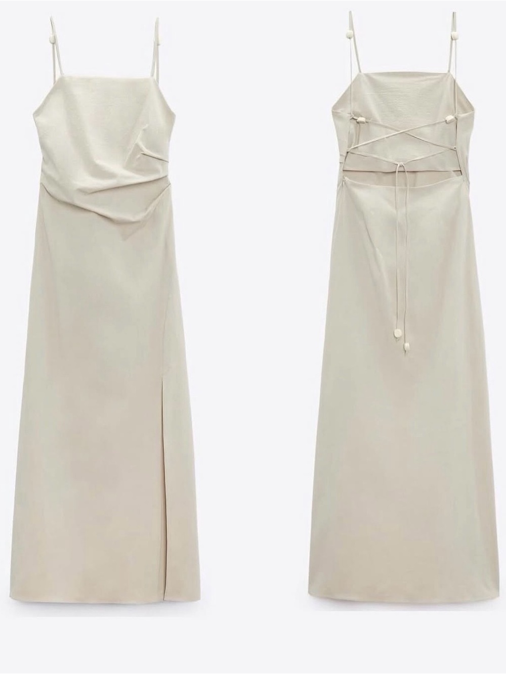 Zara Beige Cream Maxi Dress with Side Slit